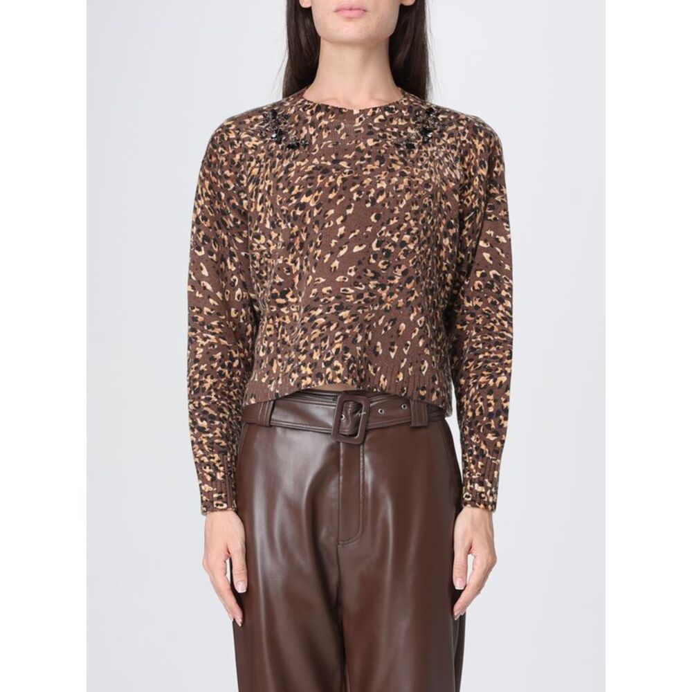 Twinset Women Animal Print Wool Blend Jumper Twinset With Crystal Embroidery